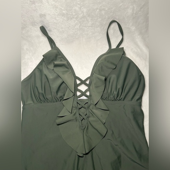 Olive Green Ruffled One-Piece Swimsuit - Picture 5 of 5